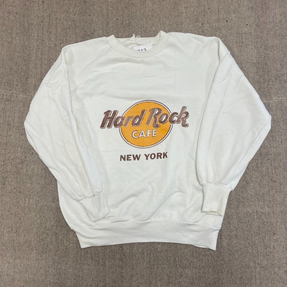 Vintage Graphic Pullover Sweatshirt Men Large White 1990s Hard Rock Cafe‎